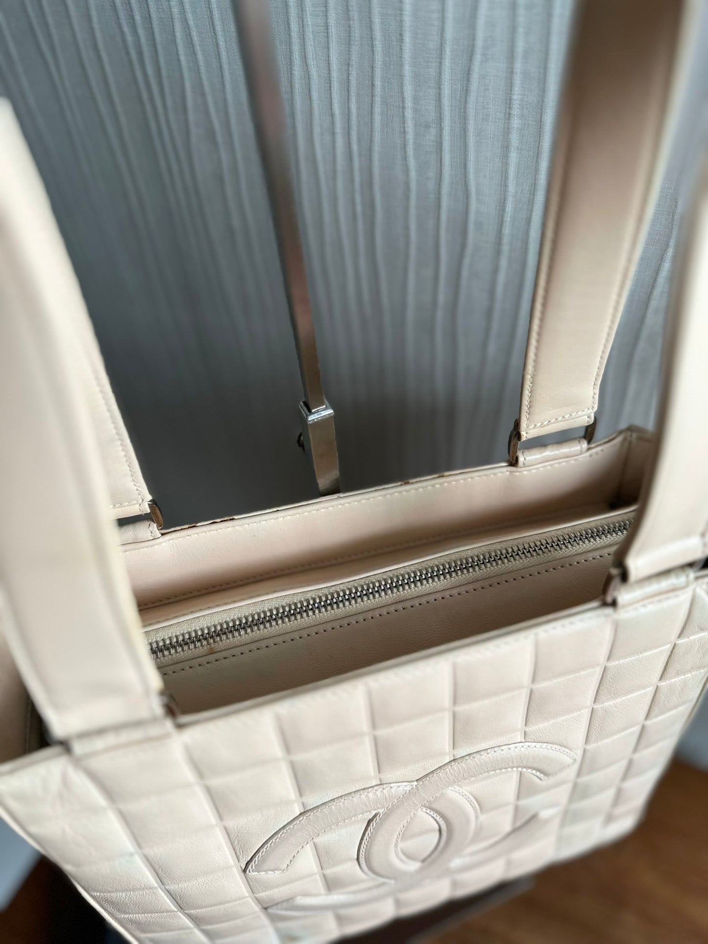 Chanel Vintage Beige Chocolate Bar Shoulder Tote Bag