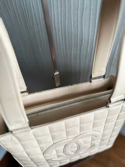Chanel Vintage Beige Chocolate Bar Shoulder Tote Bag