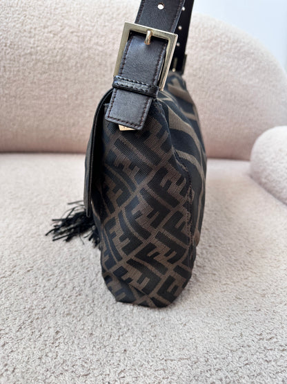 Archive Fendi Maxi Tobacco Zucca Fringe Baguette