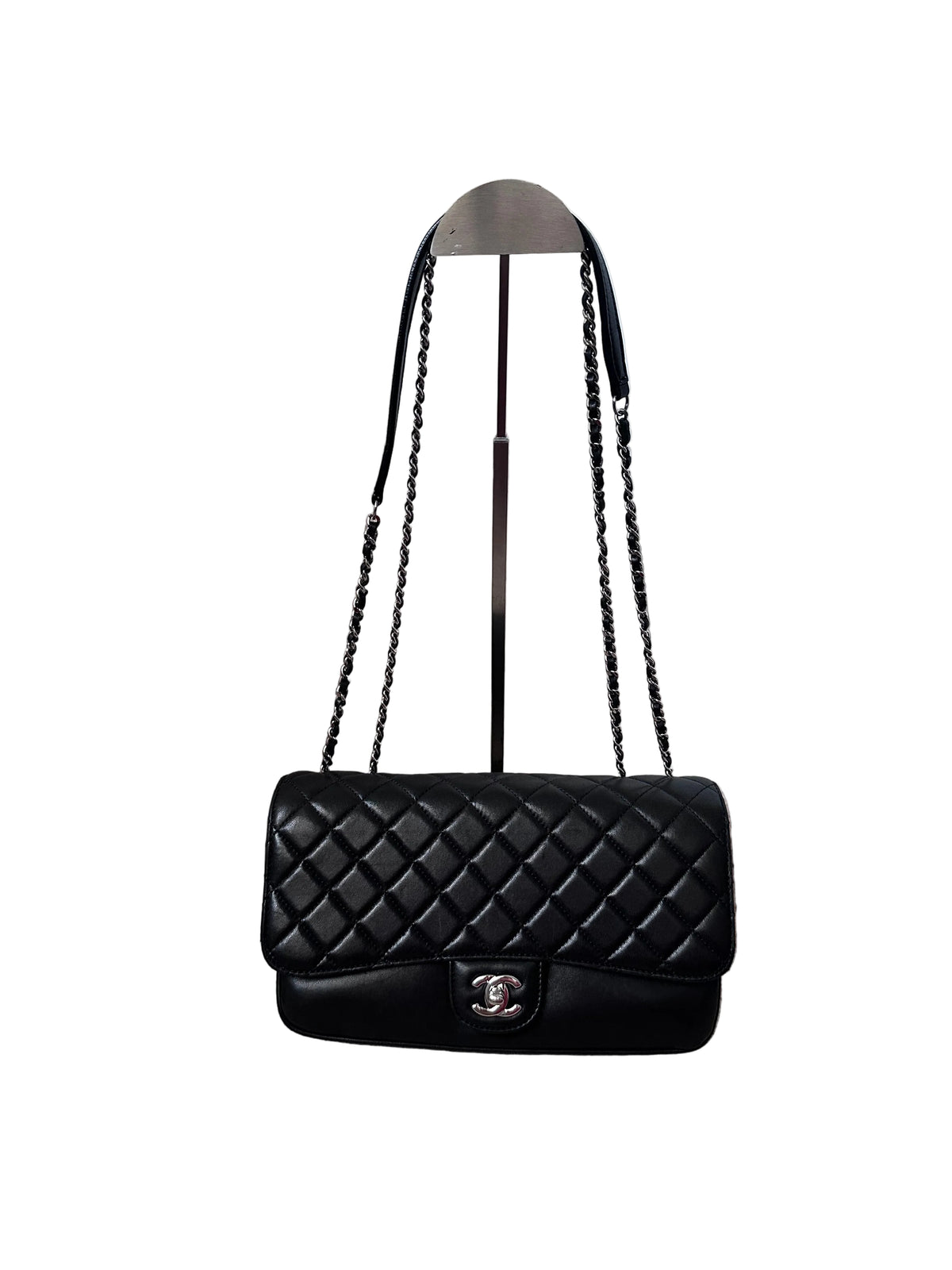 Chanel Quilted Accordion Classic Medium Flap Black SHW