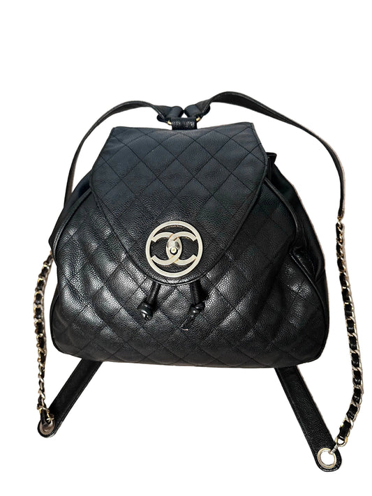 Chanel Caviar Large Vintage Quilted CC Backpack - Black / 24k Gold Plated Hardware