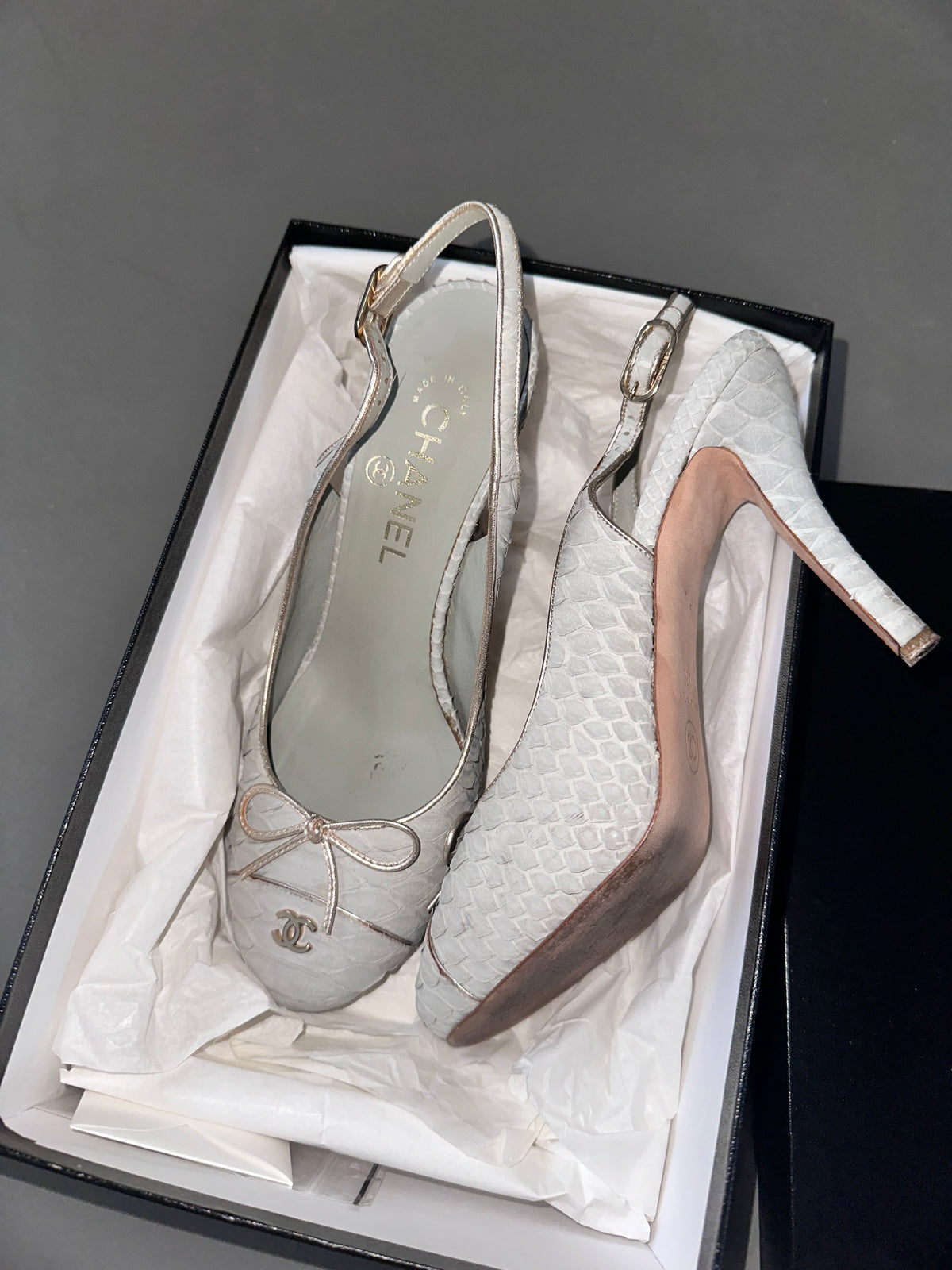 Chanel Python Leather Slingback Pumps Heels