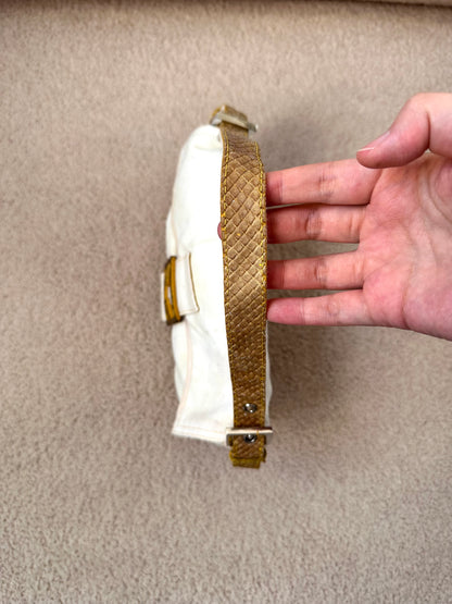 Fendi Yellow Python Trim White Canvas Baguette