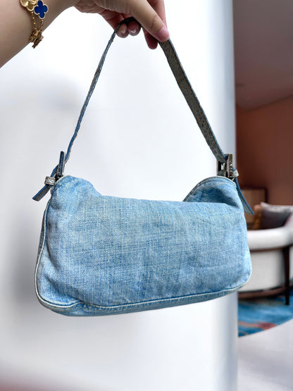 Fendi Denim Lapis Lazuli Exotic Leather Baguette