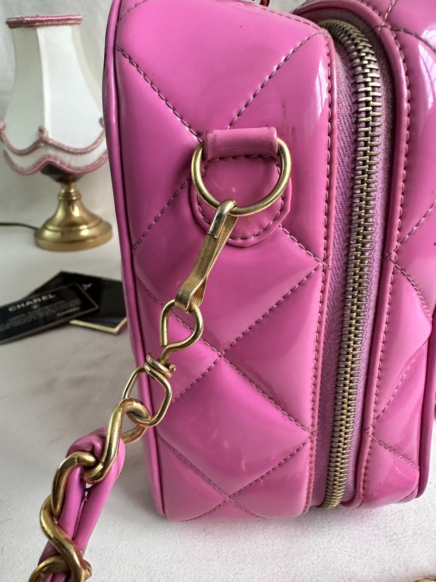 Rare Chanel 1995 Barbie Pink Medium Vanity Two Way Bag with Chain