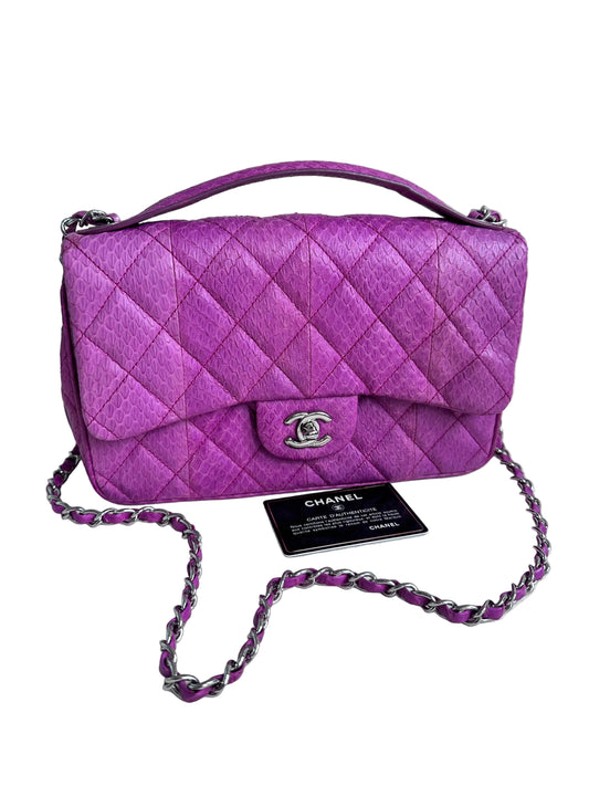 Rare Chanel Jumbo Purple Python Easy Carry Flap Bag