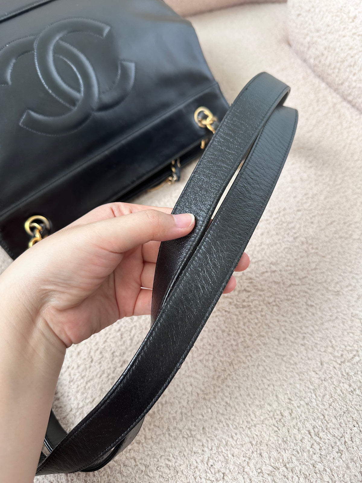 Chanel Vintage CC Logo Shoppers Tote Bag