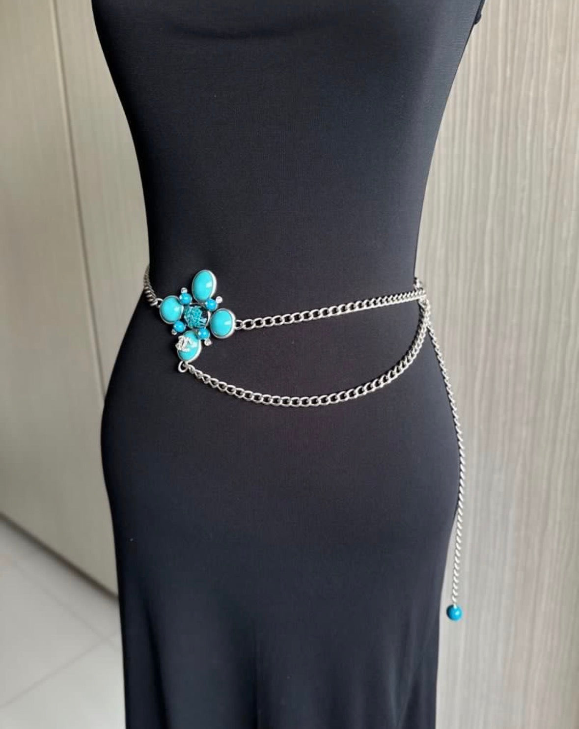 Rare Chanel Gripoix Turquoise Cross Chain Belt / Necklace