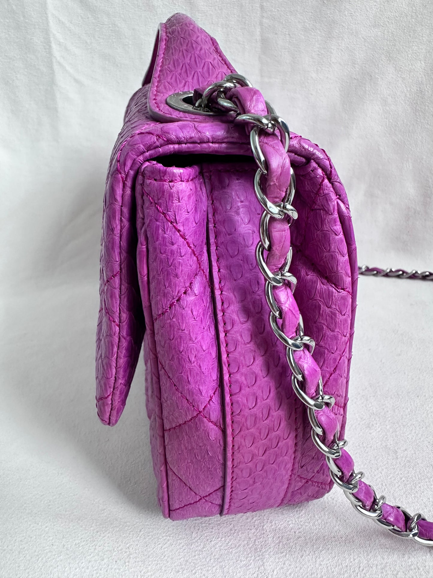Rare Chanel Jumbo Purple Python Easy Carry Flap Bag