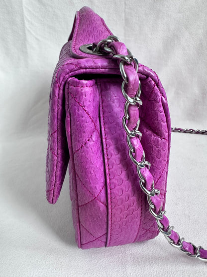 Rare Chanel Jumbo Purple Python Easy Carry Flap Bag