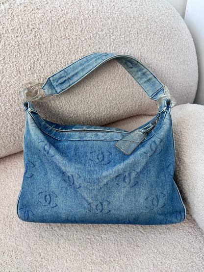 Chanel 2002 Large Denim Hobo Shoulder Bag
