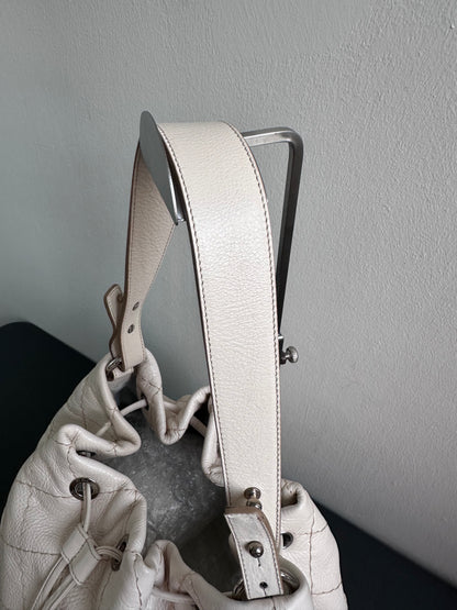Chanel Maxi Hobo Caviar Bucket Shoulder Bag - Cream Beige / Silver Hardware