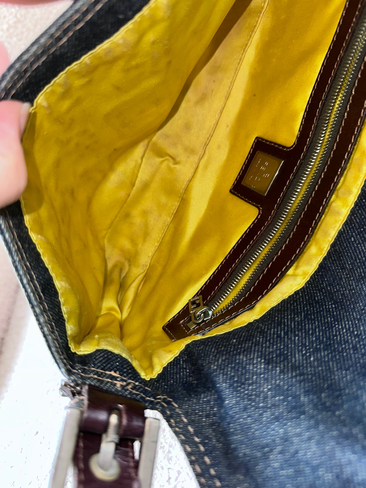 Fendi Floral Embroidered Denim Baguette