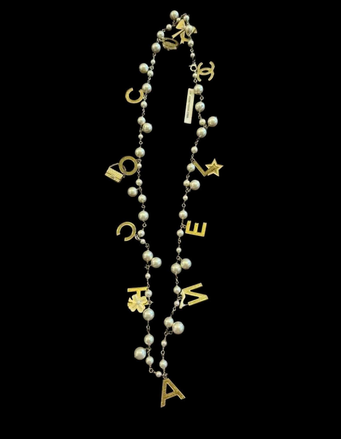 Rare Chanel 2007 Alphabet Logo Icon Charms Long Necklace / Belt