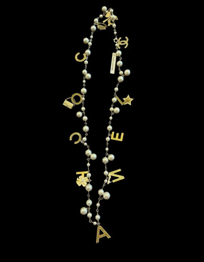 Rare Chanel 2007 Alphabet Logo Icon Charms Long Necklace / Belt