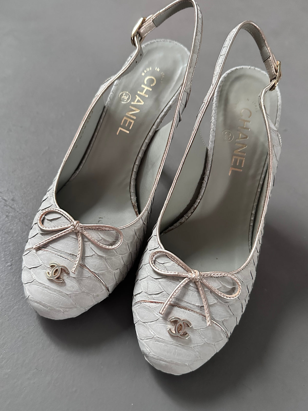 Chanel Python Leather Slingback Pumps Heels