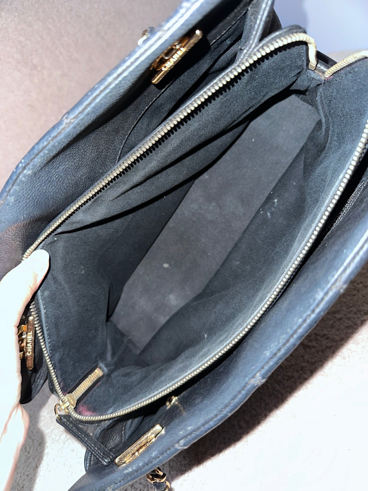 Chanel Caviar Bowling Shoppers Tote Bag - Black Gold Hardware