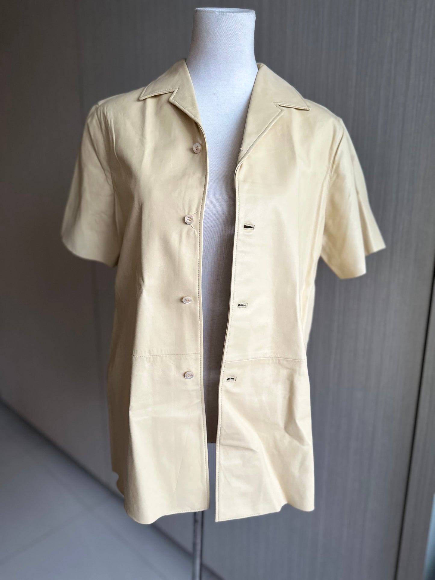 Prada 100% Leather Short Sleeve Collar Shirt Top