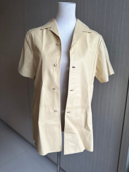 Prada 100% Leather Short Sleeve Collar Shirt Top