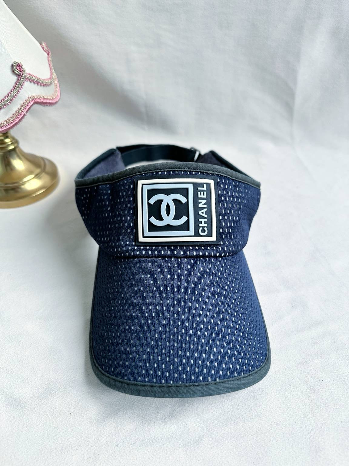RARE Chanel Tennis CC Sports Visor Hat Cap - Navy Mesh