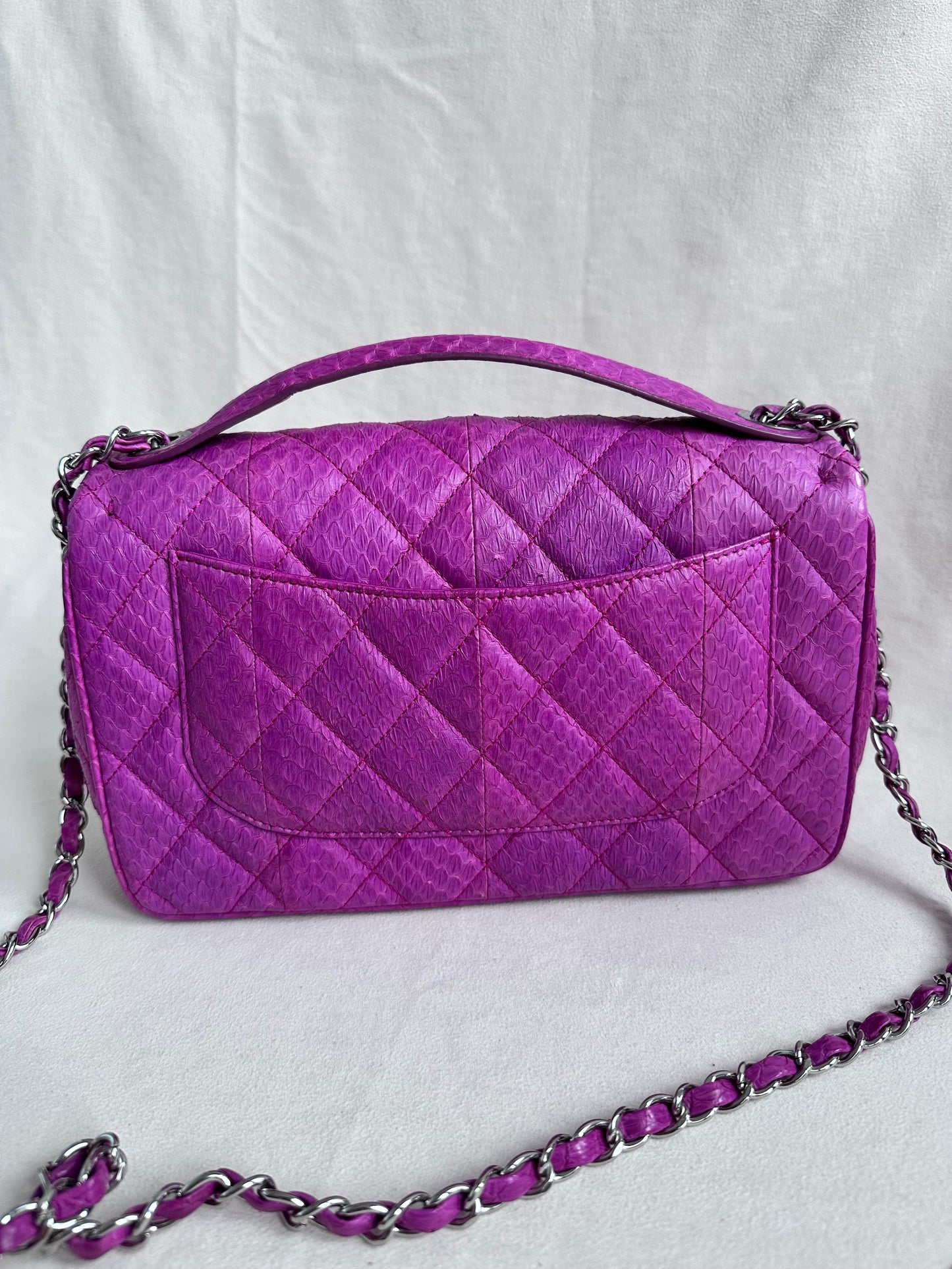 Rare Chanel Jumbo Purple Python Easy Carry Flap Bag