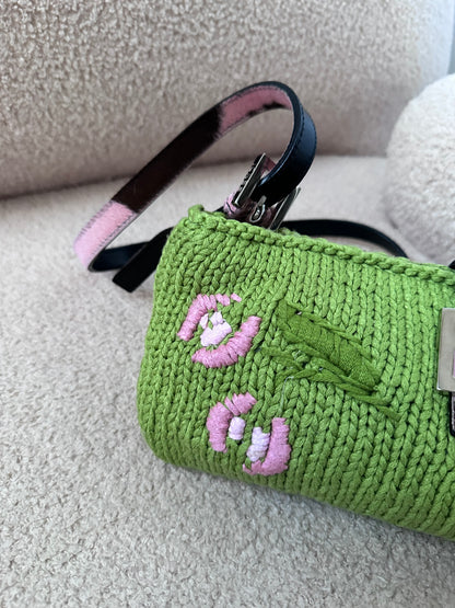 Ultra Rare Fendi Archive Crochet Floral Pony Hair Cow Print Baguette