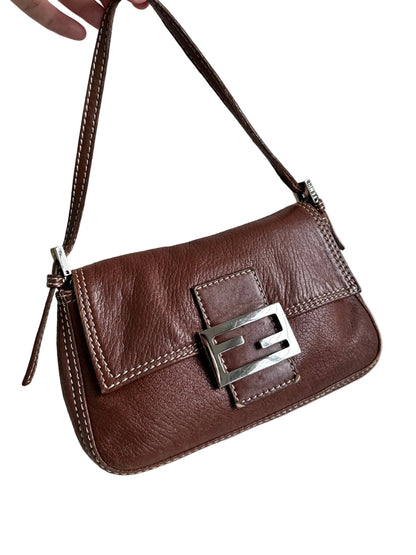 Fendi Brown Leather Small Baguette Bag