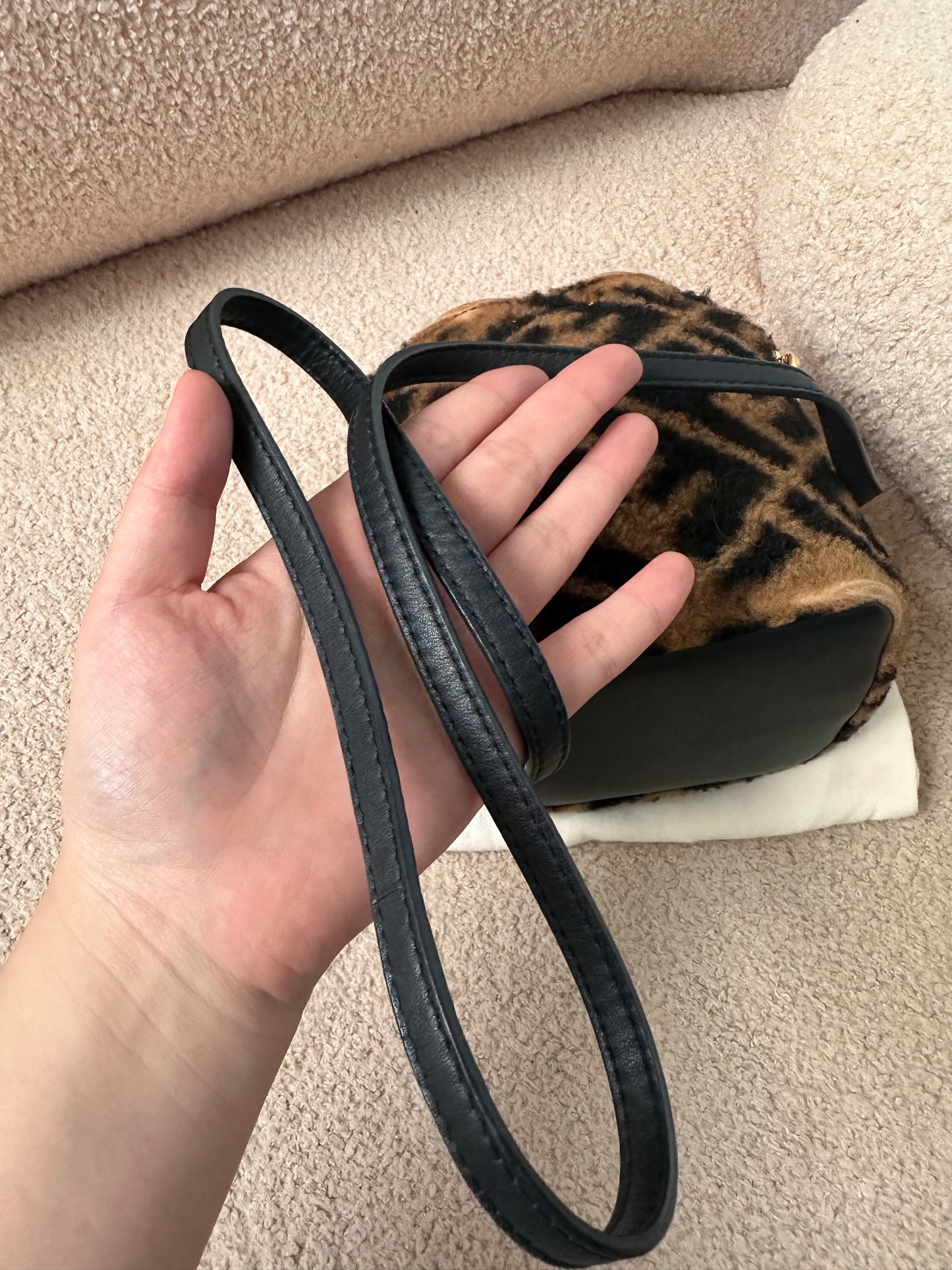 Fendi Mon Tresor FF Monogram Fur Shearling Bucket Bag
