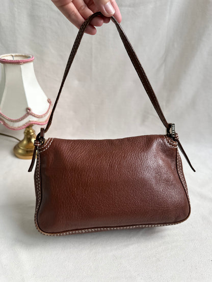 Fendi Brown Leather Small Baguette Bag
