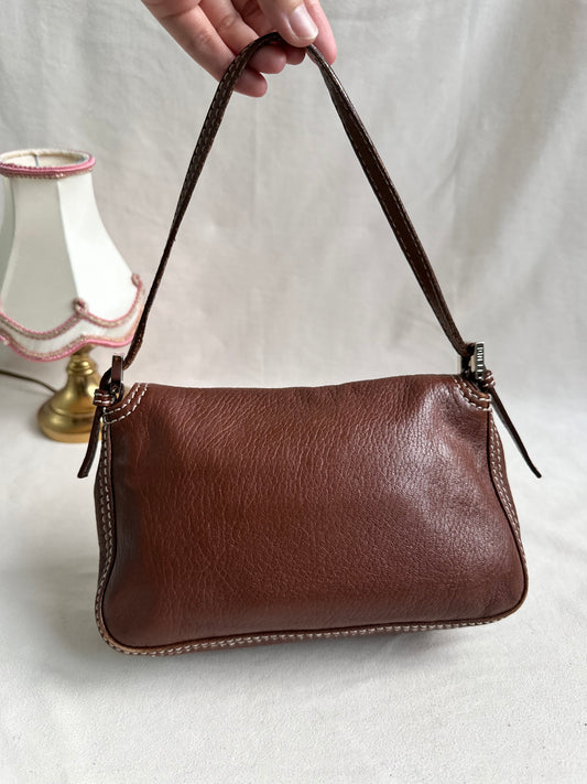 Fendi Brown Leather Small Baguette Bag