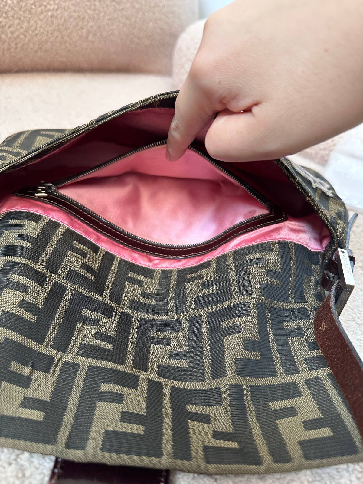 Fendi Embroidered Flower Baguette Pink FF Buckle