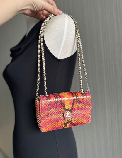 RARE Chanel Multicolour Python Leather Mini Rectangle Single Flap Bag
