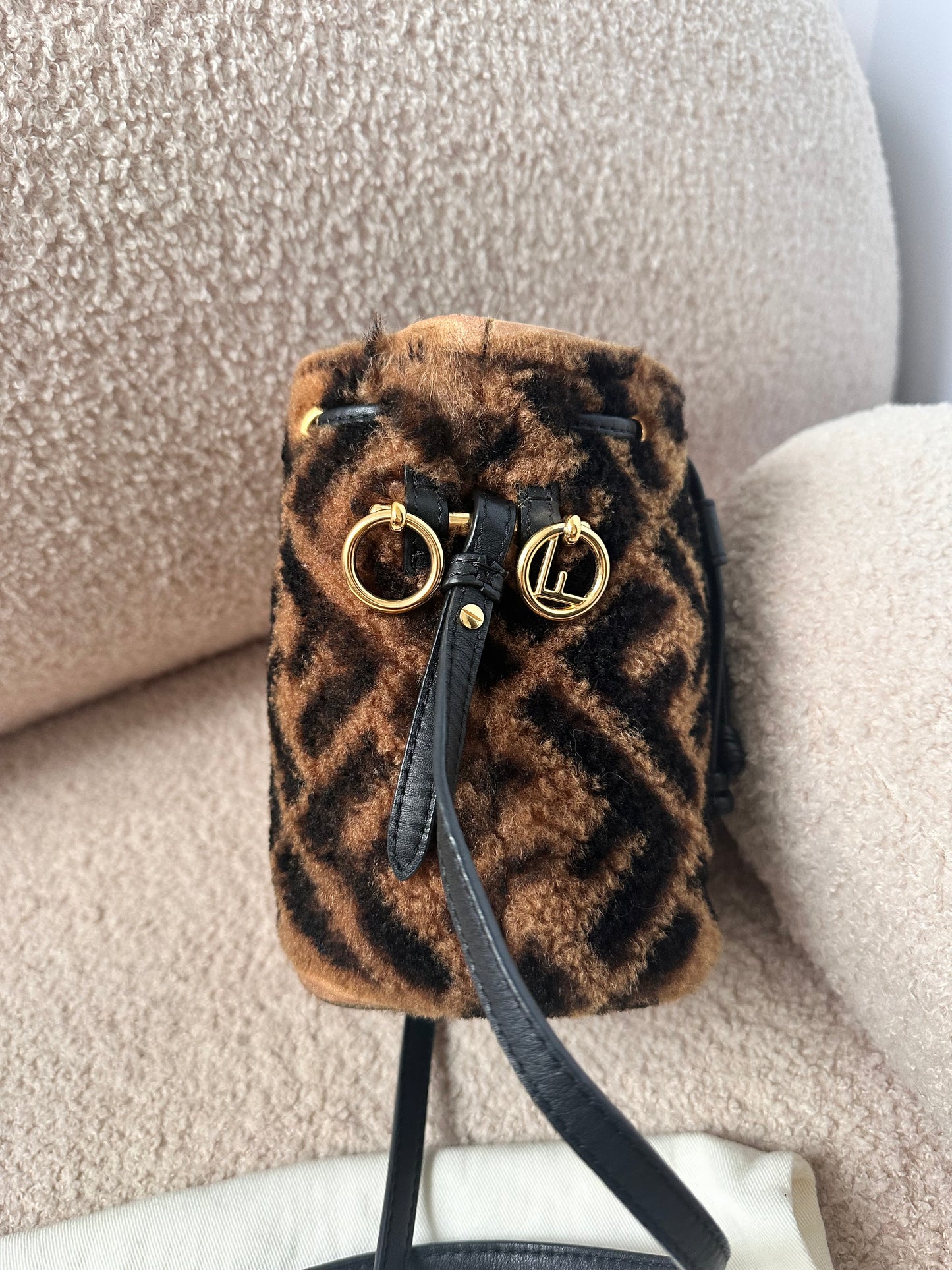 Fendi Mon Tresor FF Monogram Fur Shearling Bucket Bag