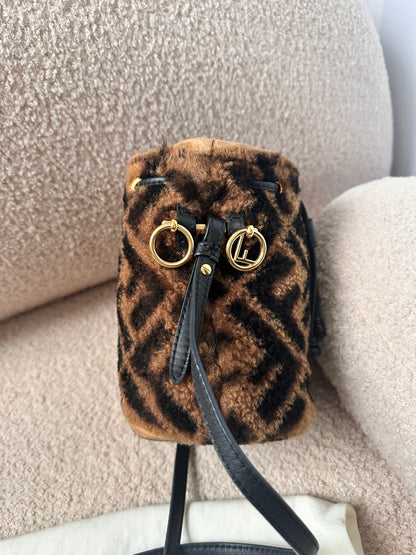 Fendi Mon Tresor FF Monogram Fur Shearling Bucket Bag
