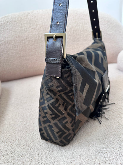 Archive Fendi Maxi Tobacco Zucca Fringe Baguette