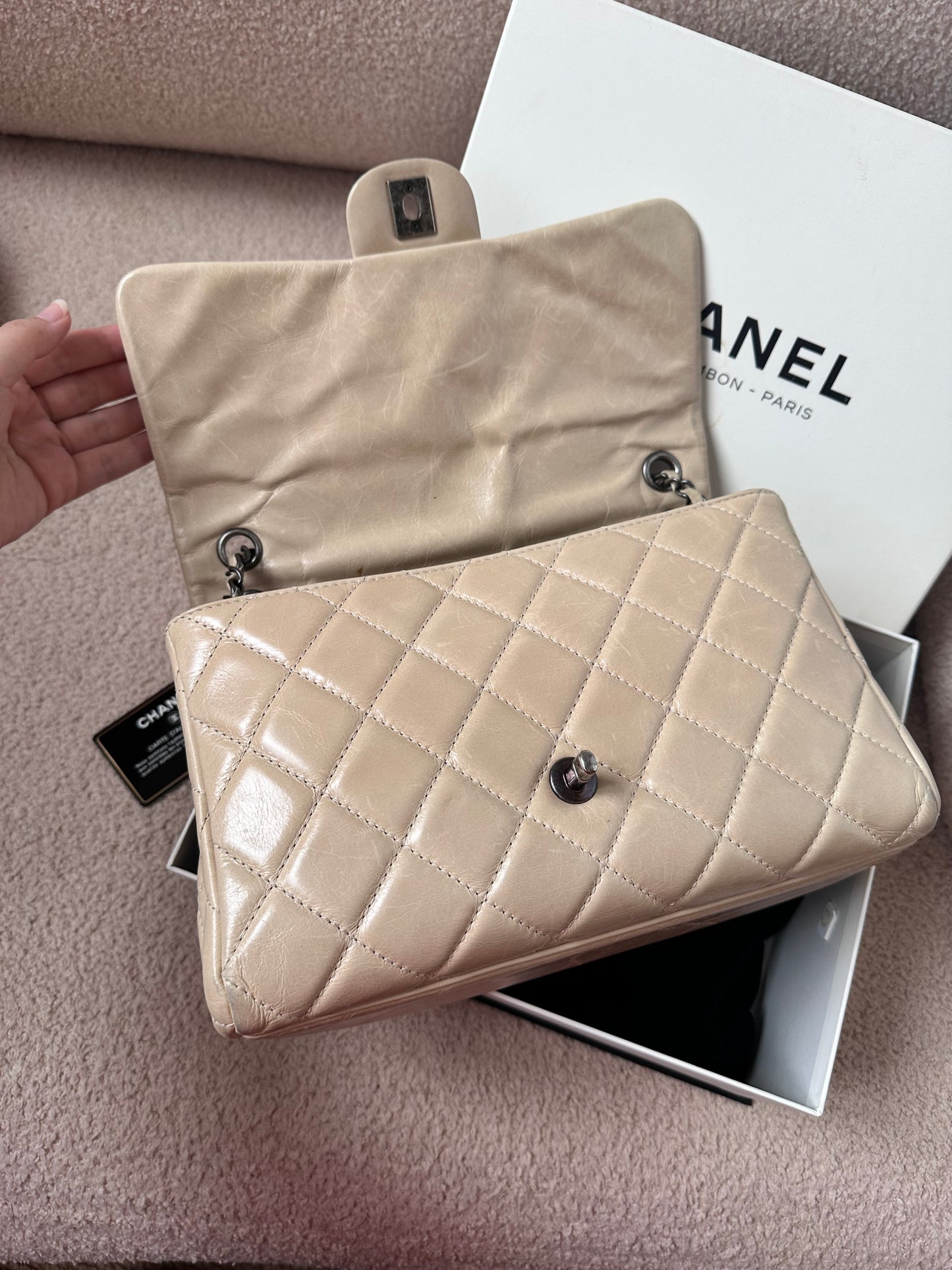 Chanel Large Classic Flap Bag Beige Calfskin