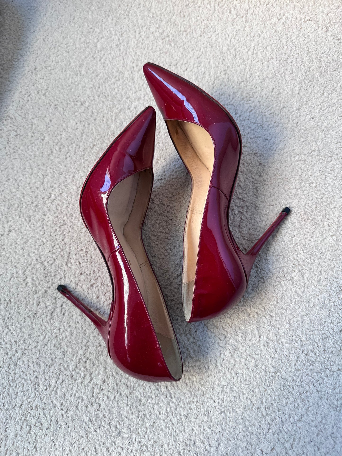 Christian Louboutin Miss Z Burgundy Patent Pumps (Size 37)