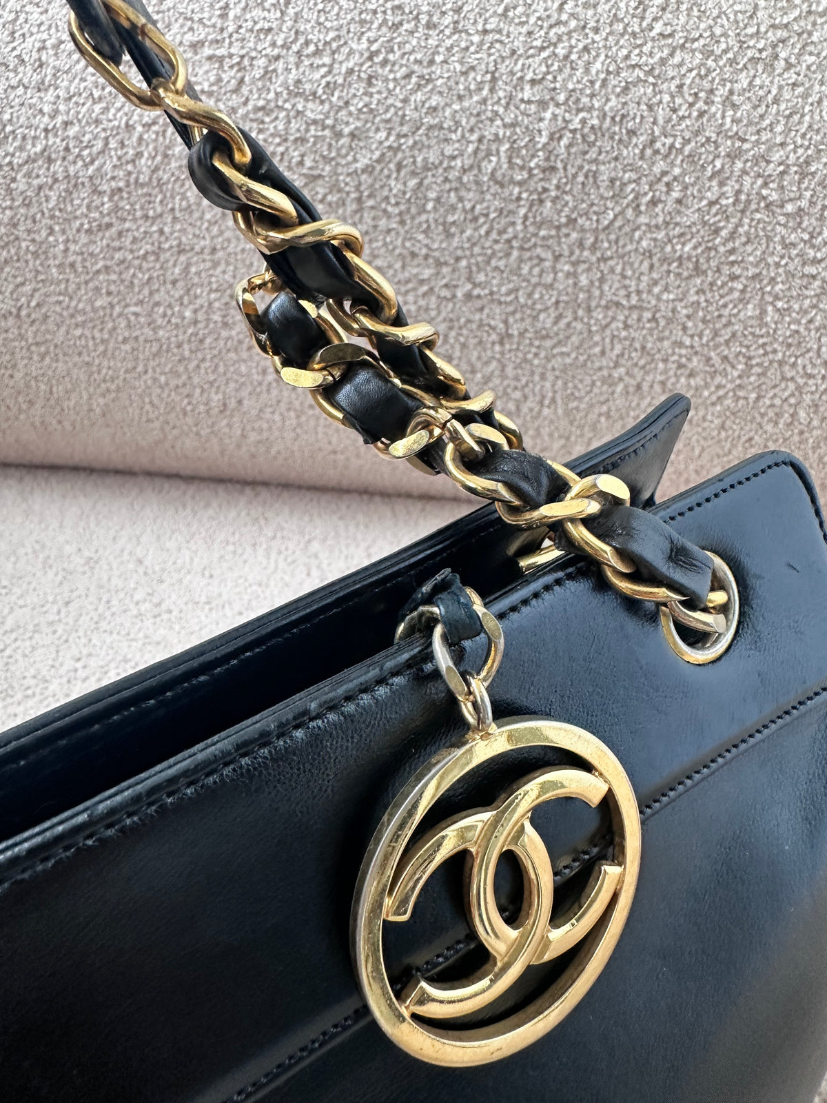 Chanel Vintage CC Logo Shoppers Tote Bag
