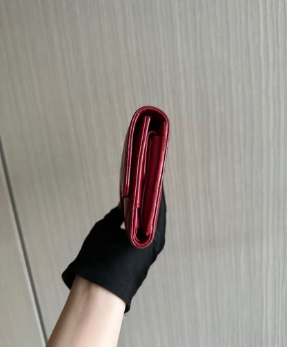 Chanel Caviar Classic Trifold Long Wallet Red Silver Hardware