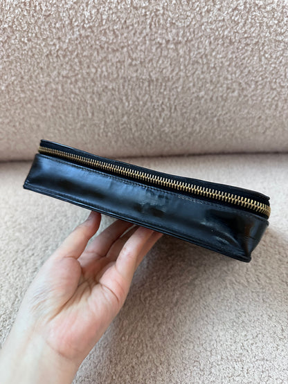 RARE Chanel Vintage Vanity Makeup Zip Case Clutch - 24K Gold Plated Hardware / Black Patent