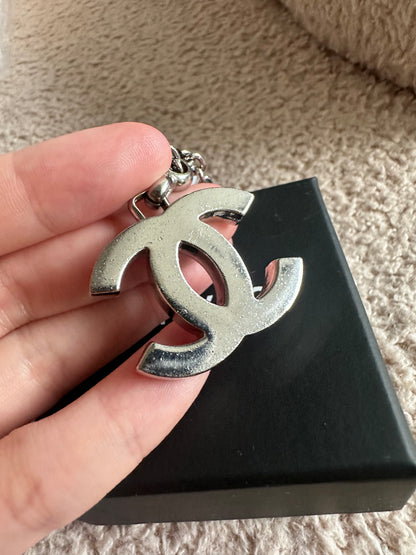 Chanel Logo Bag Charm With Pearl / Silver Hardware