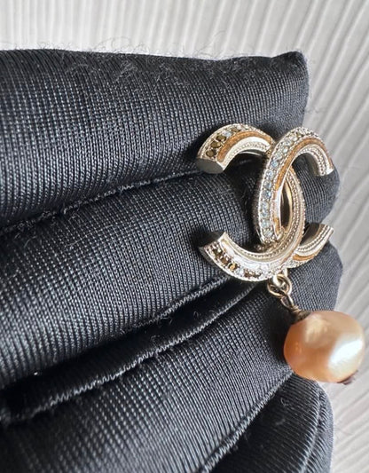 Chanel Dangling Pearl Brooch Bronze Crystals
