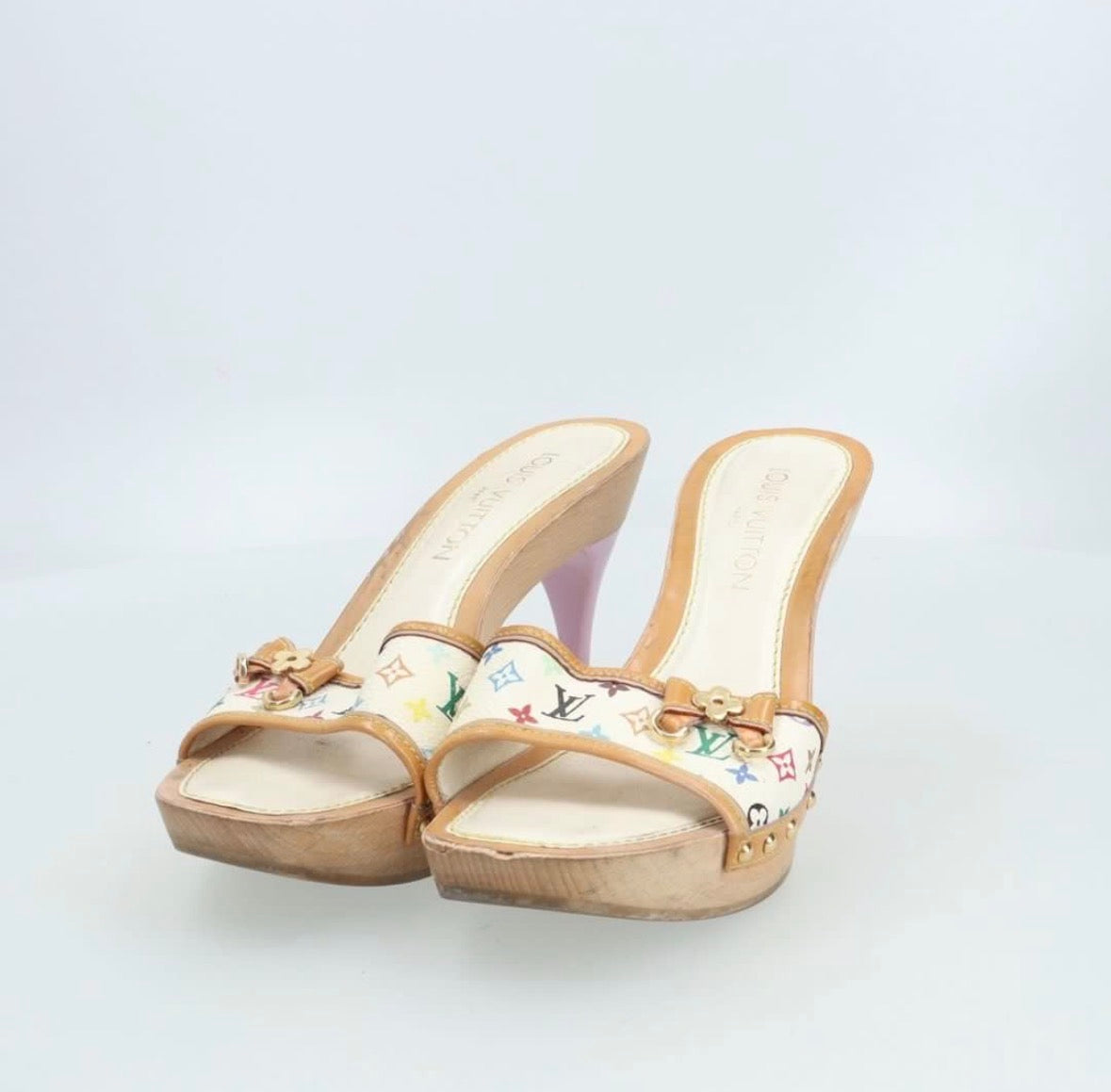 Rare 2003 Louis Vuitton Takashi Murakami White Multicolore Mules sandals