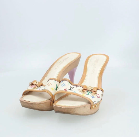 Rare 2003 Louis Vuitton Takashi Murakami White Multicolore Mules sandals