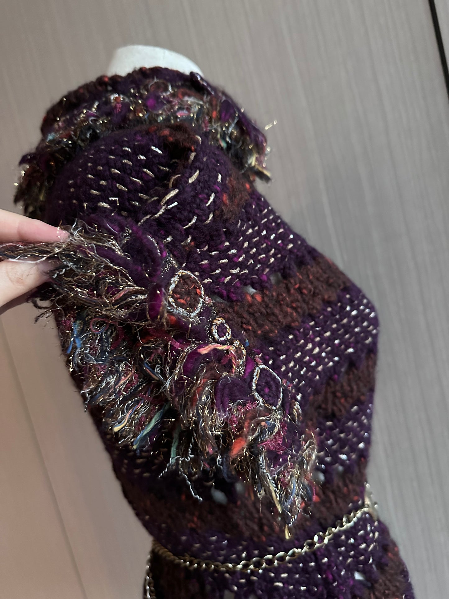Rare Chanel Egyptian Runway Show Gold Thread Purple Tweed Woven Dress