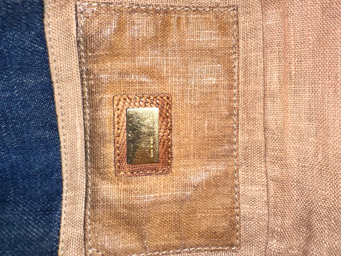 Fendi Vintage Blue Denim Lizard Trim Baguette