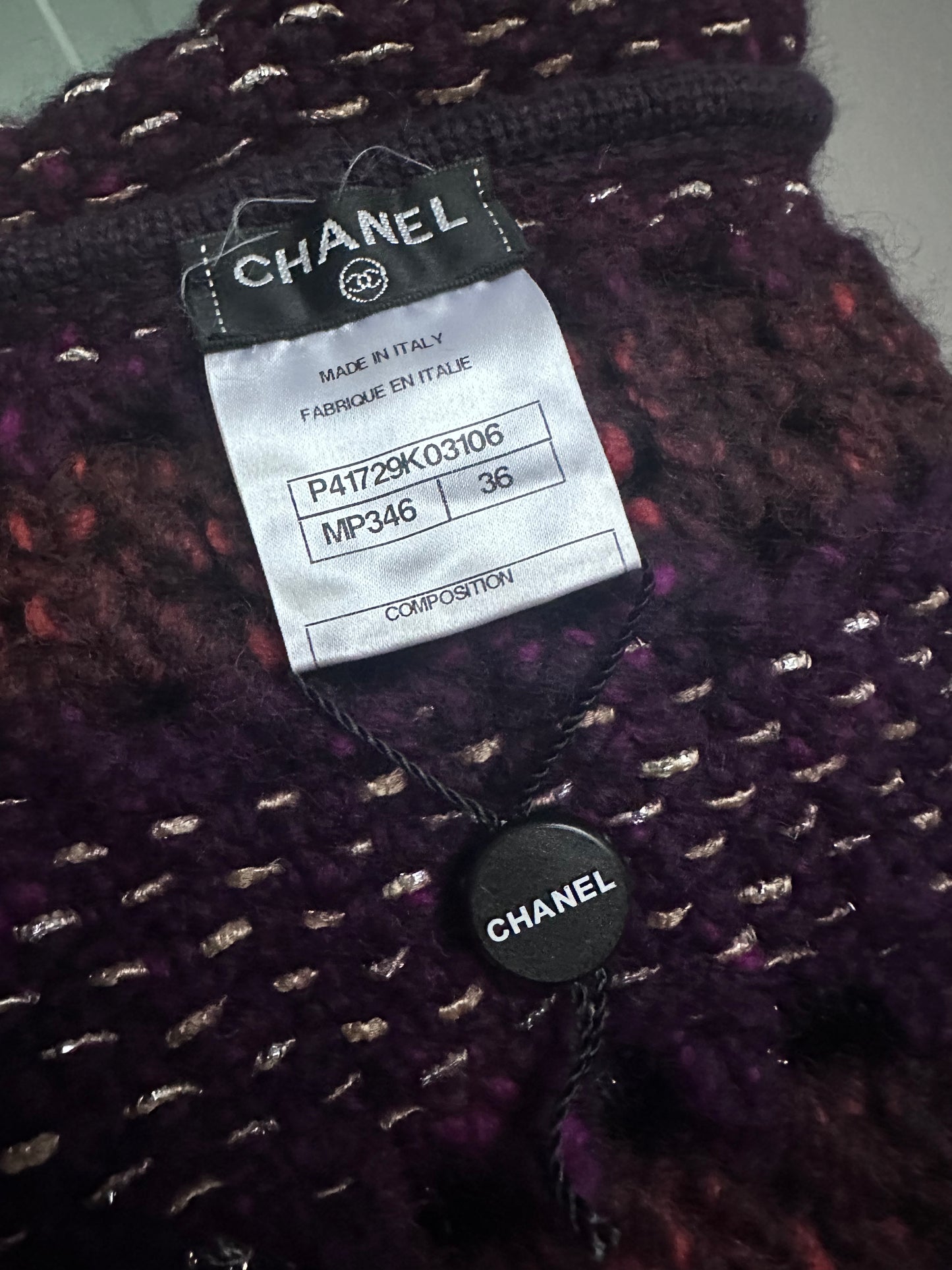 Rare Chanel Egyptian Runway Show Gold Thread Purple Tweed Woven Dress