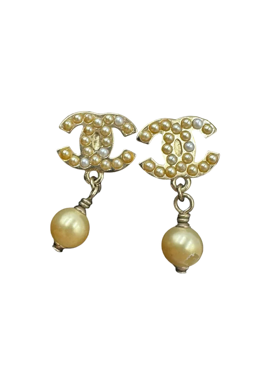 Chanel CC Classic Pearl Dangling Earrings