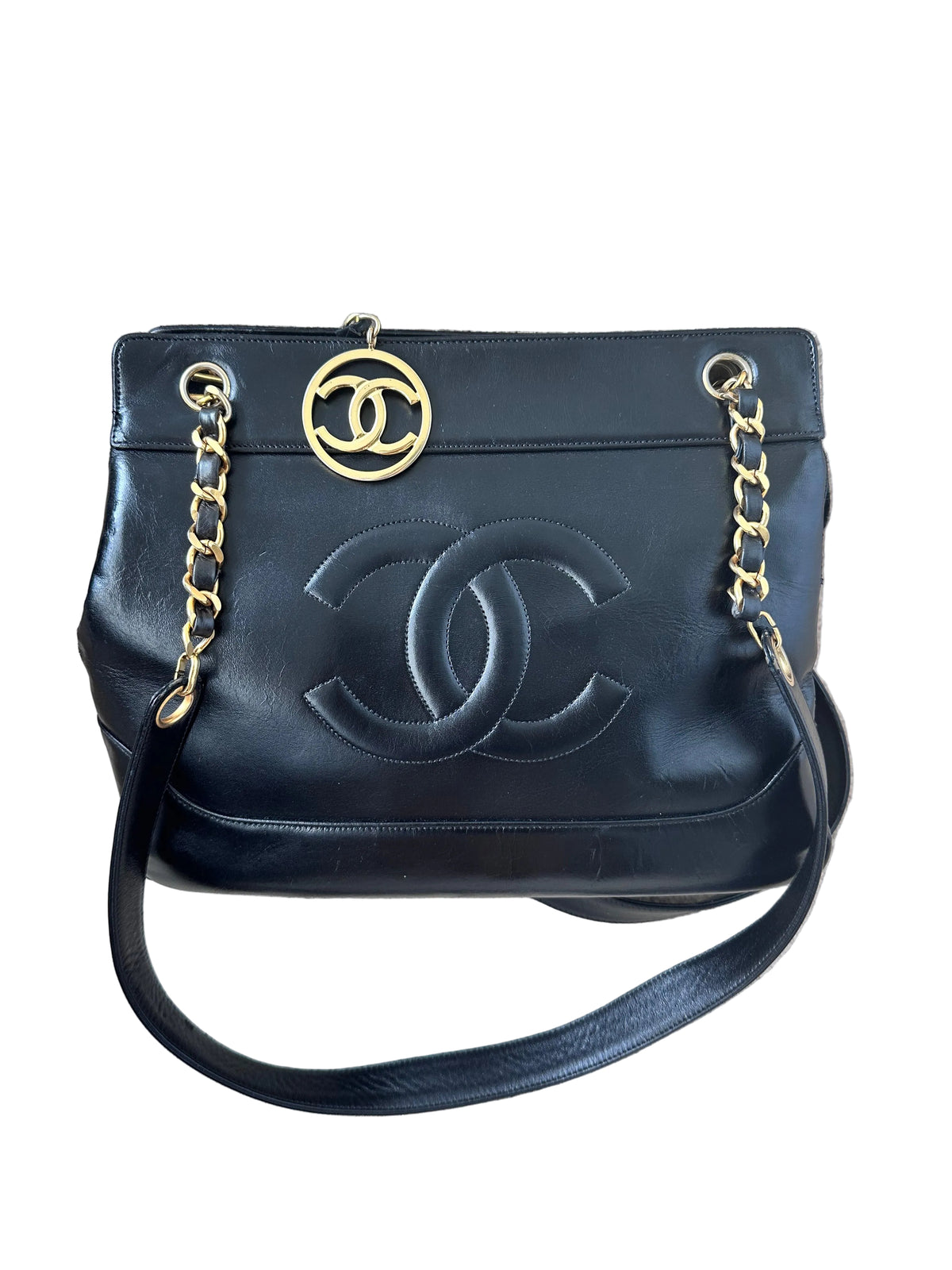 Chanel Vintage CC Logo Shoppers Tote Bag