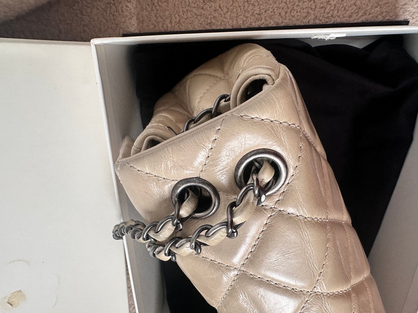 Chanel Large Classic Flap Bag Beige Calfskin